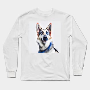 [AI Art] Red, blue and white German Shepherd Long Sleeve T-Shirt